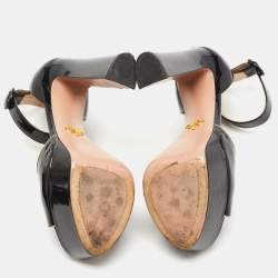 Pre Owned Prada Black Patent Leather Ankle Strap Platform Sandals Size 38