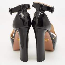 Pre Owned Prada Black Patent Leather Ankle Strap Platform Sandals Size 38