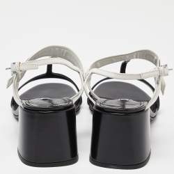 Prada White/Black Leather T-Strap Slingback Sandals Size 37.5