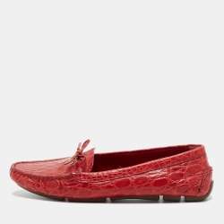 Pre Owned Prada Red Crocodile Leather Penny Loafers Size 40