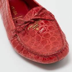 Pre Owned Prada Red Crocodile Leather Penny Loafers Size 40