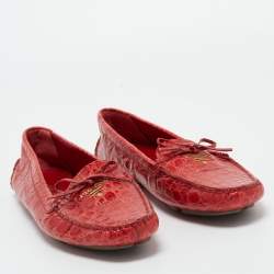 Pre Owned Prada Red Crocodile Leather Penny Loafers Size 40