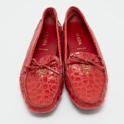 Pre Owned Prada Red Crocodile Leather Penny Loafers Size 40