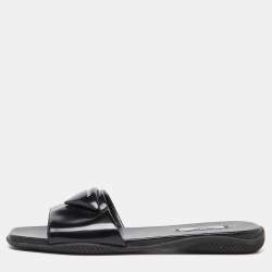 Prada Black Patent Leather Flat Slides Size 39