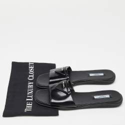Prada Black Patent Leather Flat Slides Size 39