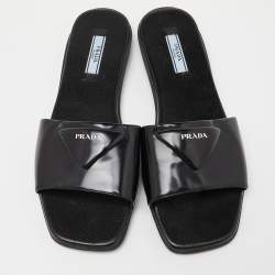 Prada Black Patent Leather Flat Slides Size 39