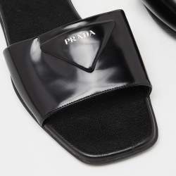Prada Black Patent Leather Flat Slides Size 39