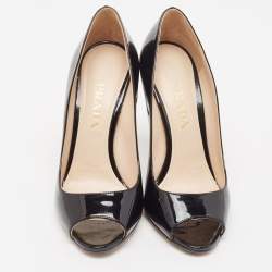 Prada Black Patent Leather Peep Toe Pumps Size 36.5