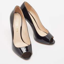 Prada Black Patent Leather Peep Toe Pumps Size 36.5