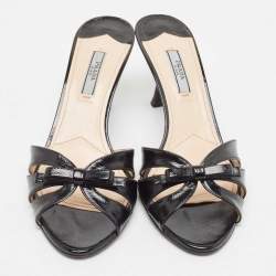 Pre Owned Prada Black Saffiano Leather Bow Slide Sandals Size 38.5
