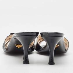 Pre Owned Prada Black Saffiano Leather Bow Slide Sandals Size 38.5