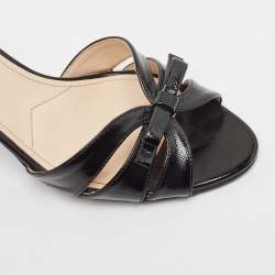 Pre Owned Prada Black Saffiano Leather Bow Slide Sandals Size 38.5