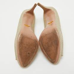 Pre Owned Prada Metallic Gold Glitter Peep Toe Pumps Size 40