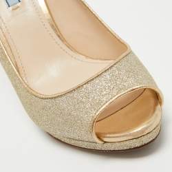 Pre Owned Prada Metallic Gold Glitter Peep Toe Pumps Size 40