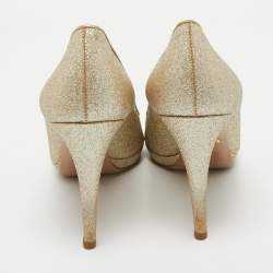 Pre Owned Prada Metallic Gold Glitter Peep Toe Pumps Size 40