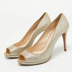 Pre Owned Prada Metallic Gold Glitter Peep Toe Pumps Size 40