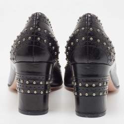 Prada Black Leather Studded Round Toe Pumps Size 39