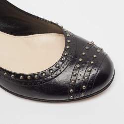 Prada Black Leather Studded Round Toe Pumps Size 39