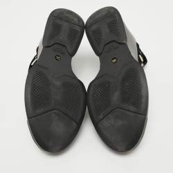 Pre Owned Prada Black Leather T-Strap Wedge Sandals Size 39.5