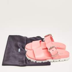 Prada Pink Rubber Buckle Detail Slides Size 36