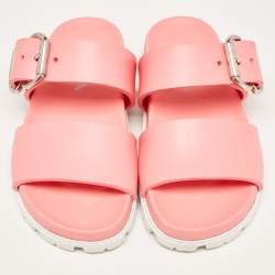 Prada Pink Rubber Buckle Detail Slides Size 36
