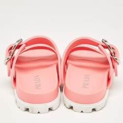 Prada Pink Rubber Buckle Detail Slides Size 36