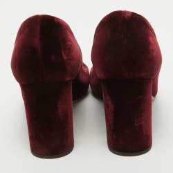 Pre Owned Prada Burgundy Velvet Pointed Toe Block Heel Pumps Size 35.5