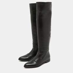 Prada Black Leather Knee High Block Heel Boots Size 36