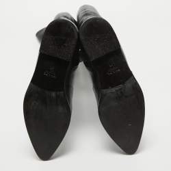 Prada Black Leather Knee High Block Heel Boots Size 36