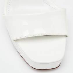 Prada White Patent Leather Ankle Strap Block Heel Platform Sandals Size 38