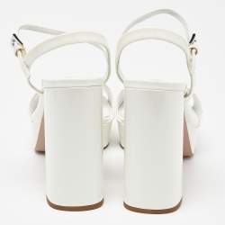 Prada White Patent Leather Ankle Strap Block Heel Platform Sandals Size 38