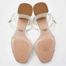 Prada White Patent Leather Ankle Strap Block Heel Platform Sandals Size 38