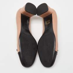 Prada Beige/Black Leather Bow Block Heel Pumps Size 37