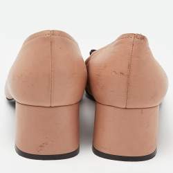 Prada Beige/Black Leather Bow Block Heel Pumps Size 37