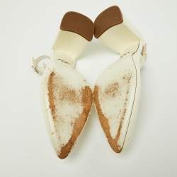 Pre Owned Prada Off White Patent Leather Mary Jane Slingback Block Heel Pumps Size 39