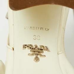 Pre Owned Prada Off White Patent Leather Mary Jane Slingback Block Heel Pumps Size 39