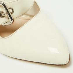 Pre Owned Prada Off White Patent Leather Mary Jane Slingback Block Heel Pumps Size 39