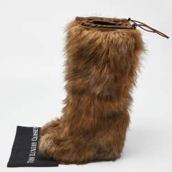Pre Owned Prada Brown Faux Fur Calf Boots Size 39