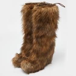 Pre Owned Prada Brown Faux Fur Calf Boots Size 39