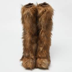 Pre Owned Prada Brown Faux Fur Calf Boots Size 39