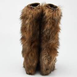 Pre Owned Prada Brown Faux Fur Calf Boots Size 39