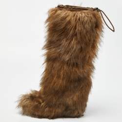 Pre Owned Prada Brown Faux Fur Calf Boots Size 39