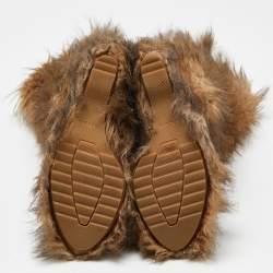 Pre Owned Prada Brown Faux Fur Calf Boots Size 39