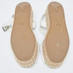 Prada White Leather Espadrille Platform Ankle Strap Sandals Size 38