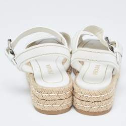 Prada White Leather Espadrille Platform Ankle Strap Sandals Size 38