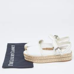 Prada White Leather Espadrille Platform Ankle Strap Sandals Size 38
