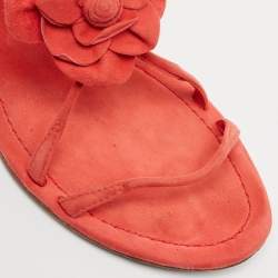 Prada Pink Suede Floral Applique Flat Sandals Size 37.5