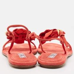 Prada Pink Suede Floral Applique Flat Sandals Size 37.5