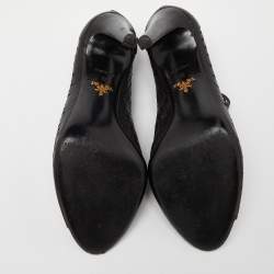 Pre Owned Prada Black Perforated Leather Peep Toe Ankle Booties Size 39