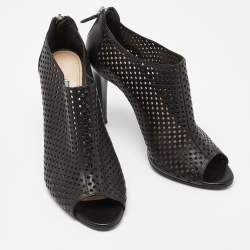 Pre Owned Prada Black Perforated Leather Peep Toe Ankle Booties Size 39